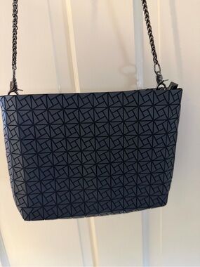Patrizia Luca Geometric Mosaic Bucket Bag - Black/Navy Gunmetal Chain Strap
